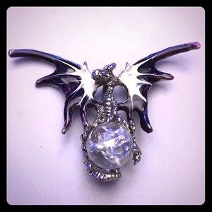 Silver & Purple Dragon w/ Crystal Ball Charm